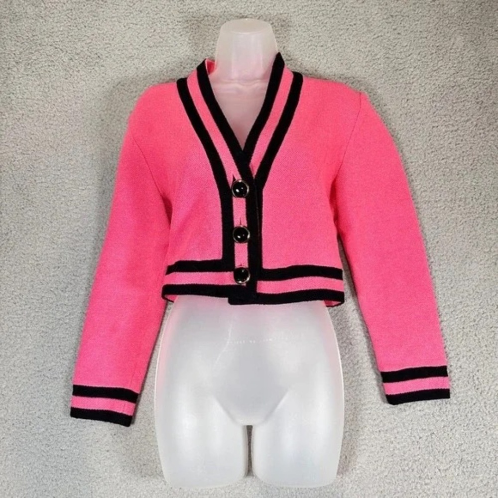 GORGEOUS 💖 Hot Pink & Black St. John Cropped Cardigan